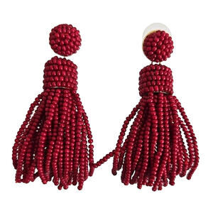 Sugarfix BaubleBar Earrings RED Beaded Tassel Dangle Party Rare Retired